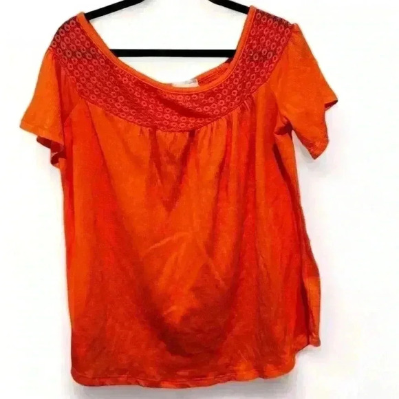 French Laundry Women's Orange Lace Cold Shoulder Blouse Size Medium - Picture 1 of 7